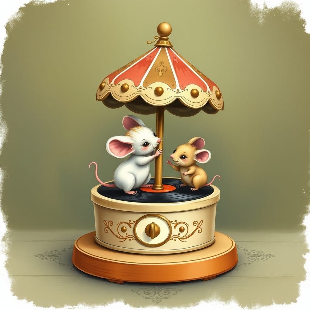 Cute Mice Enjoy a Whimsical Carousel