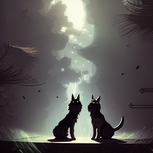 Three-Headed Dog Guards Ominous Door, Anime Style