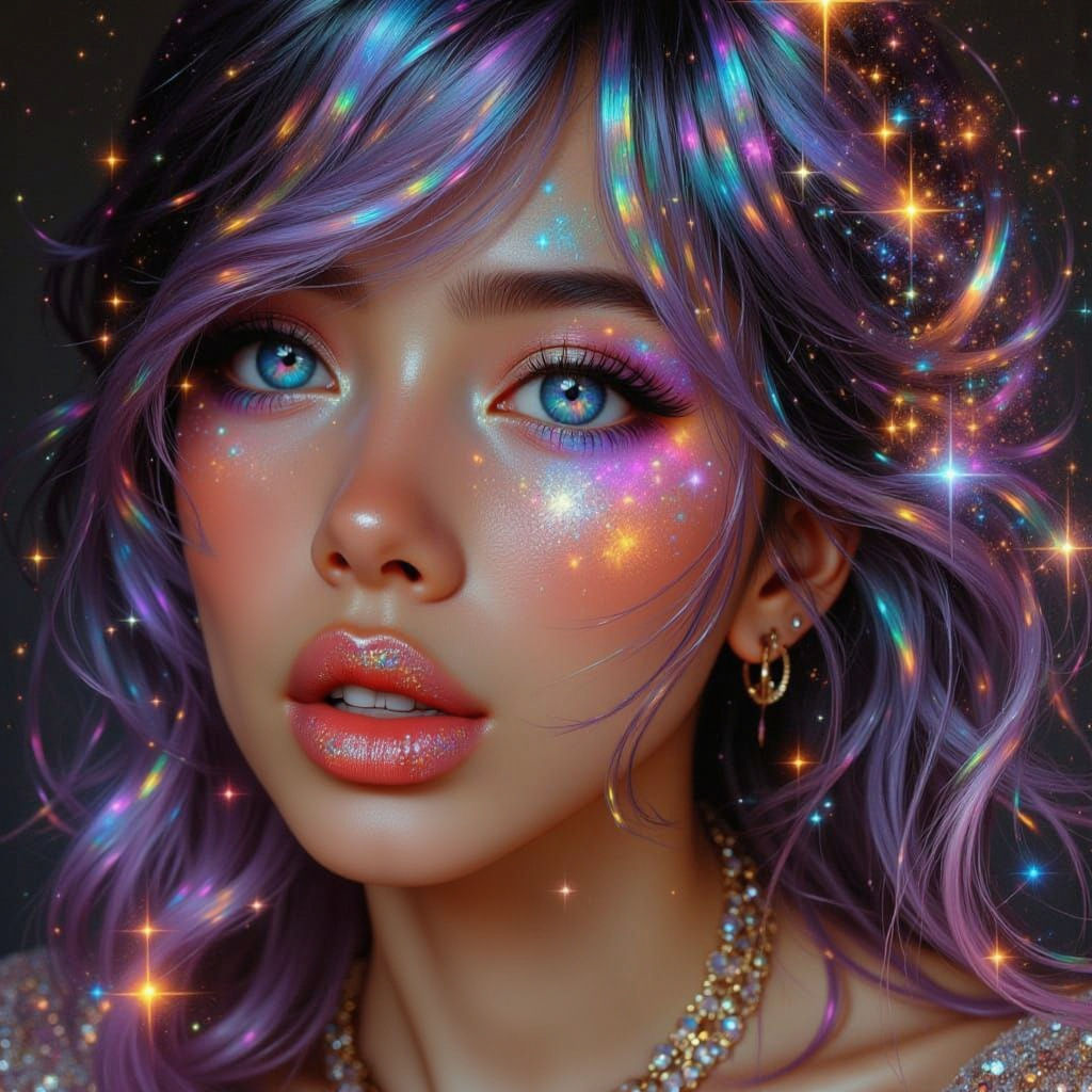 Exquisite Woman with Metallic Makeup and Stunning Hair