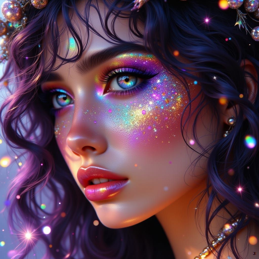 Exquisite Woman with Metallic Makeup and Smile