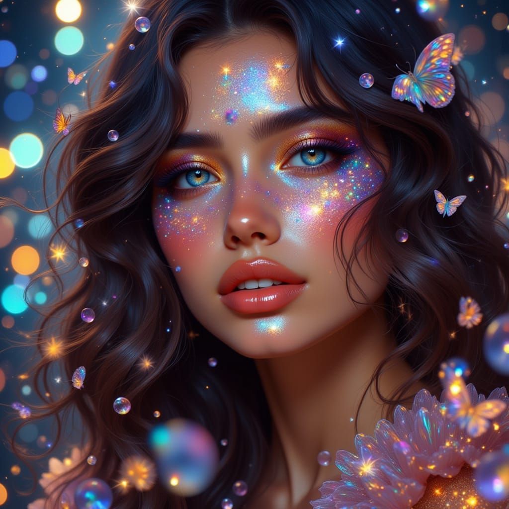 Exquisite Woman with Metallic Makeup in Hyperreal Style