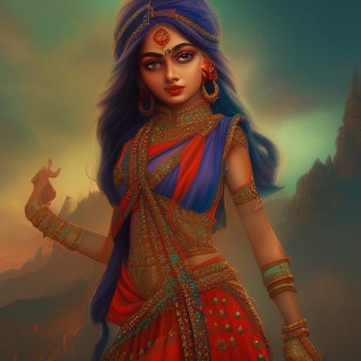 Beautiful Indian Girl in Detailed Matte Painting
