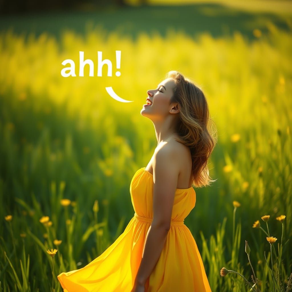 Woman in Yellow Sundress in Meadow, Digital Art