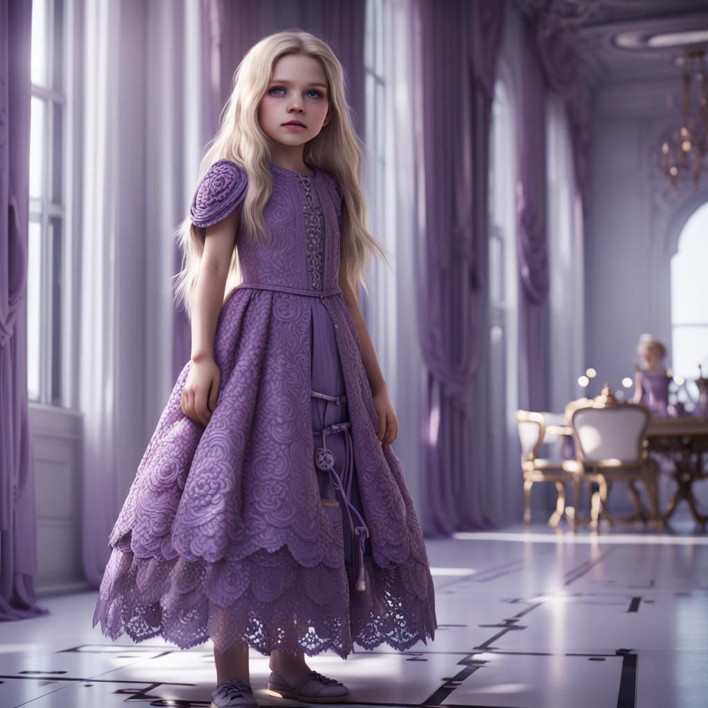 Sci-Fi Tea Party with Girl in Purple Dress