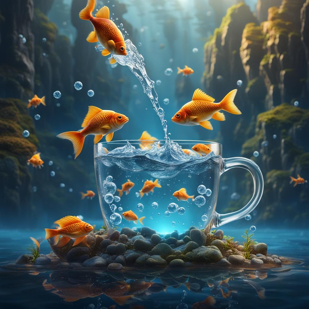 Fish in Cup: Detailed Matte Painting in 8K