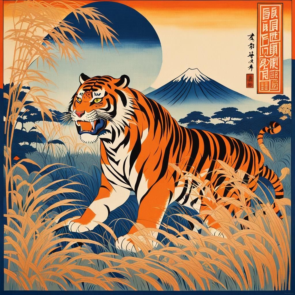 Majestic Tiger Prowling in Ukiyo-e Style