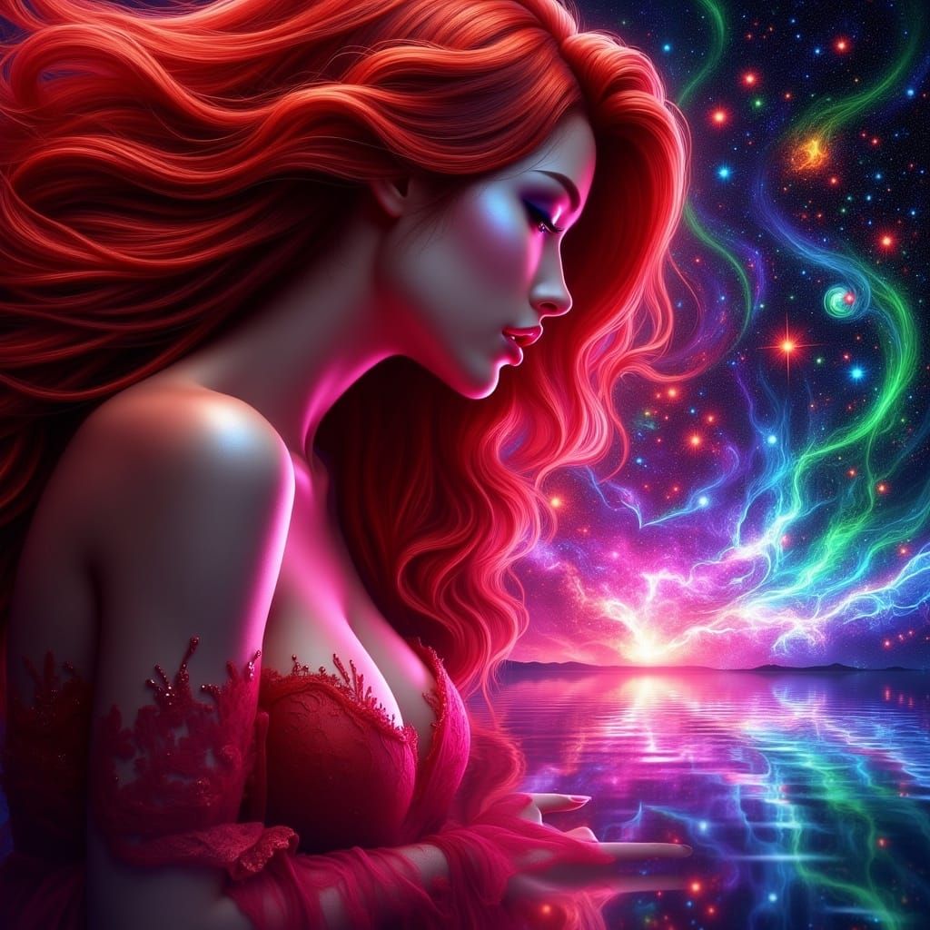 Galactic Reflection: Woman Sees Utopia in Lake