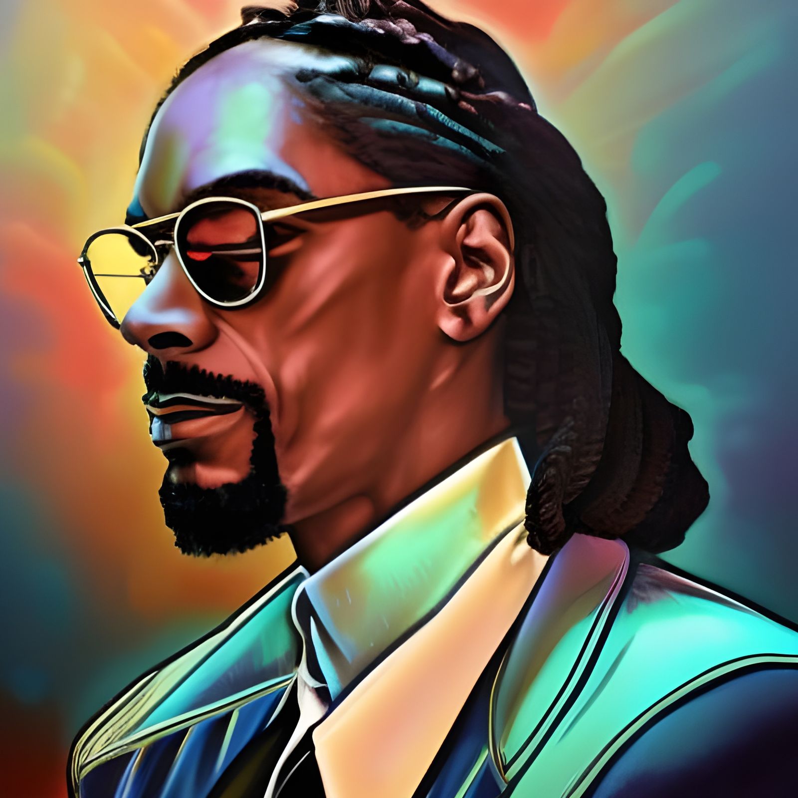 Snoop Dogg Portrait in Synthwave Neon Style