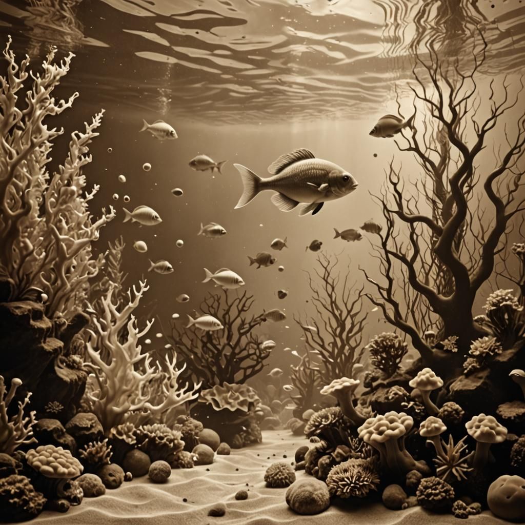 Sepia Autumn Aquarium: An Underwater Quantum Realm