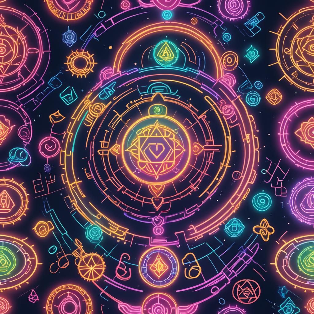 Seven Chakras in Synthwave Neon Style
