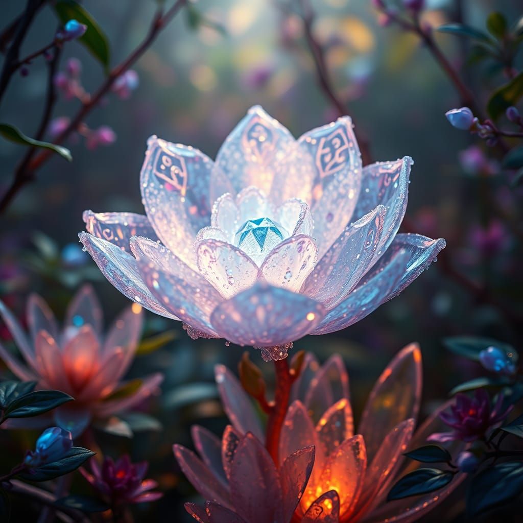 Opalescent Stone Flower in Mystical Forest
