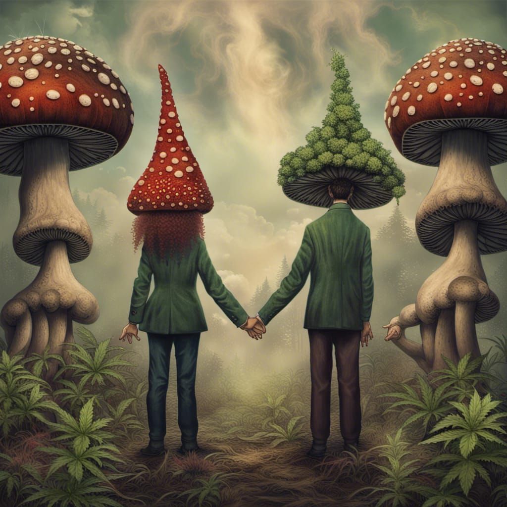 Mushroom Man and Weed Woman Lovers Art