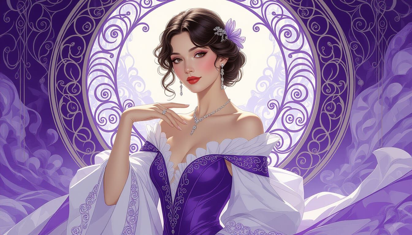 Elegant Woman in Rassouli-Inspired Romantic Style