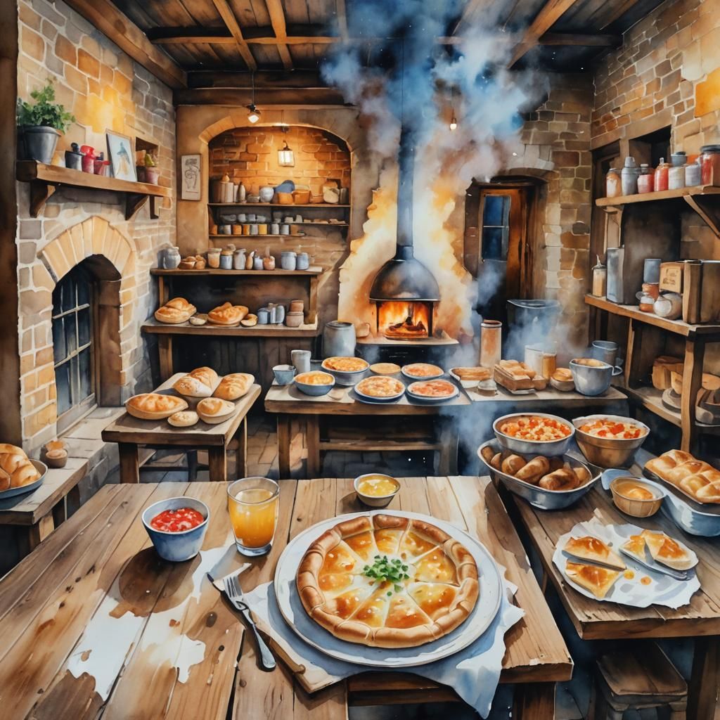 Warm Georgian Bakery in Whimsical Watercolor