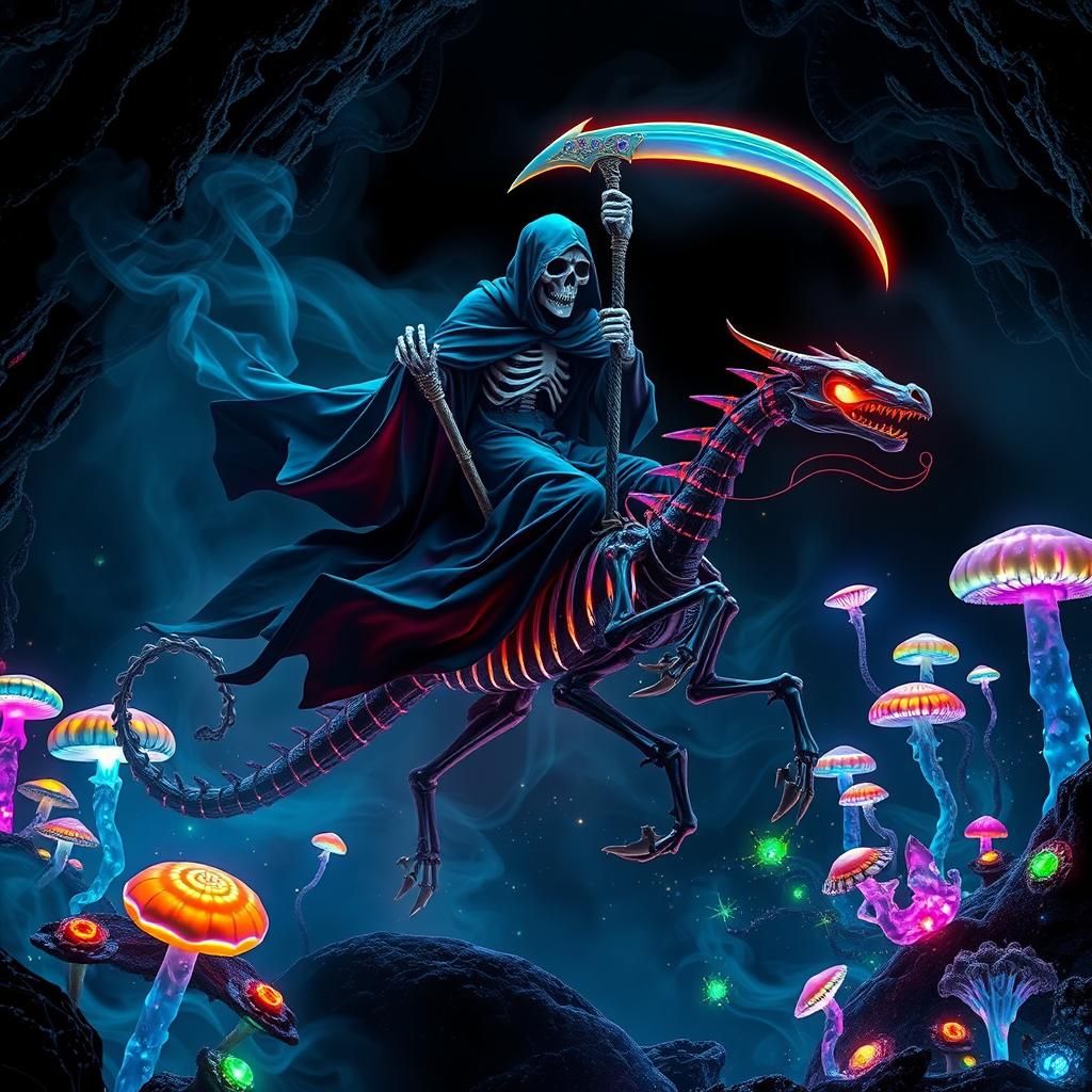 Grim Reaper Rides Dragon of Black Smoke