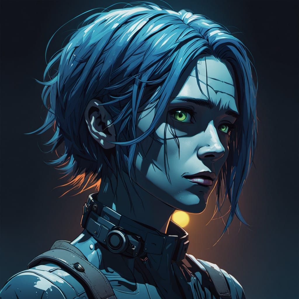 Dramatic 3D Anime Portrait of a Frankenstein-Inspired Girl