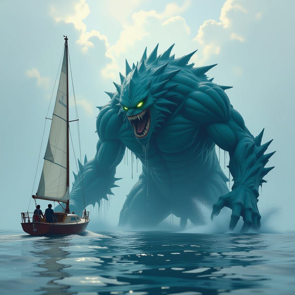 Monster Attacks Sailboat: Digital Art