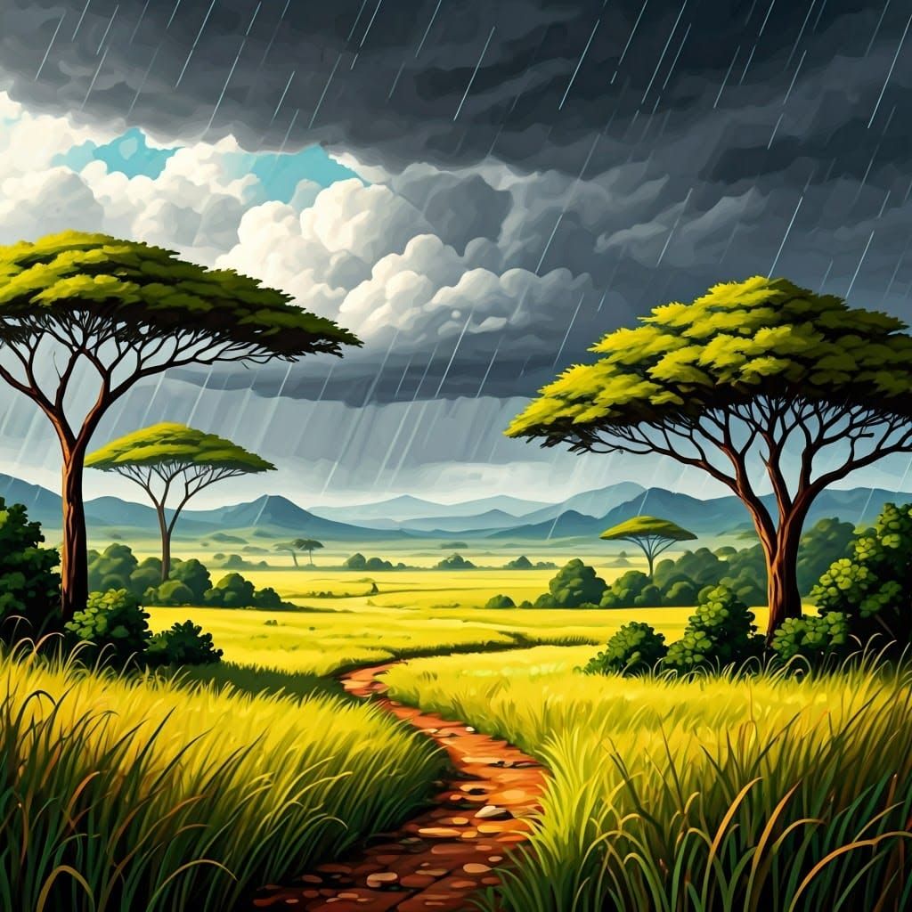 Vibrant African Landscape During Rainy Season