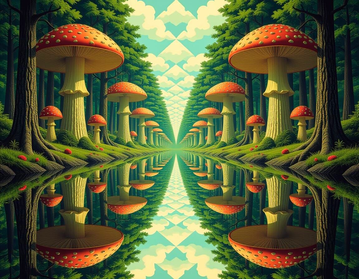 Kaleidoscopic Forest in Digital Surrealism Style