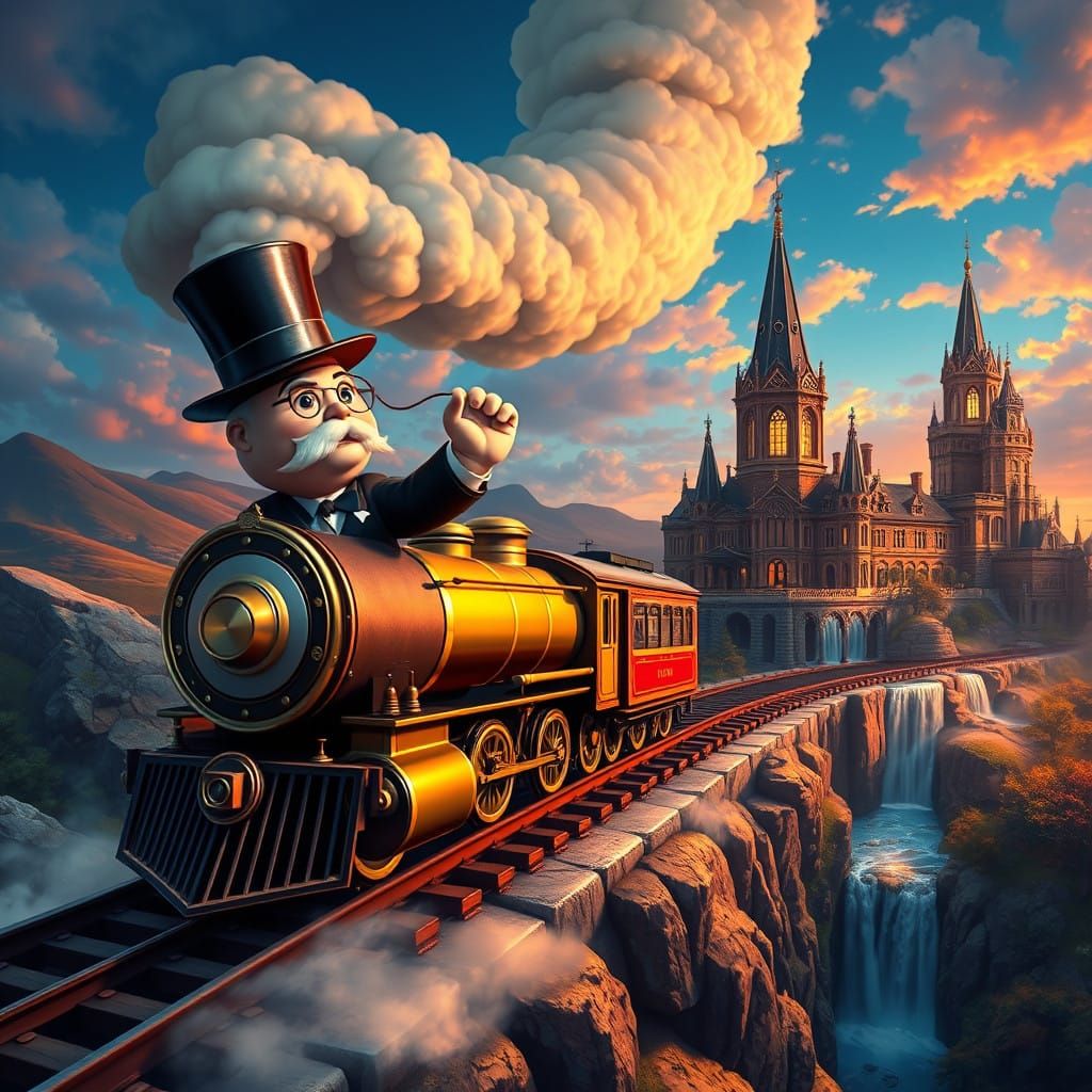 Mr. Monopoly in a Whimsical Railroad Journey to Park Place