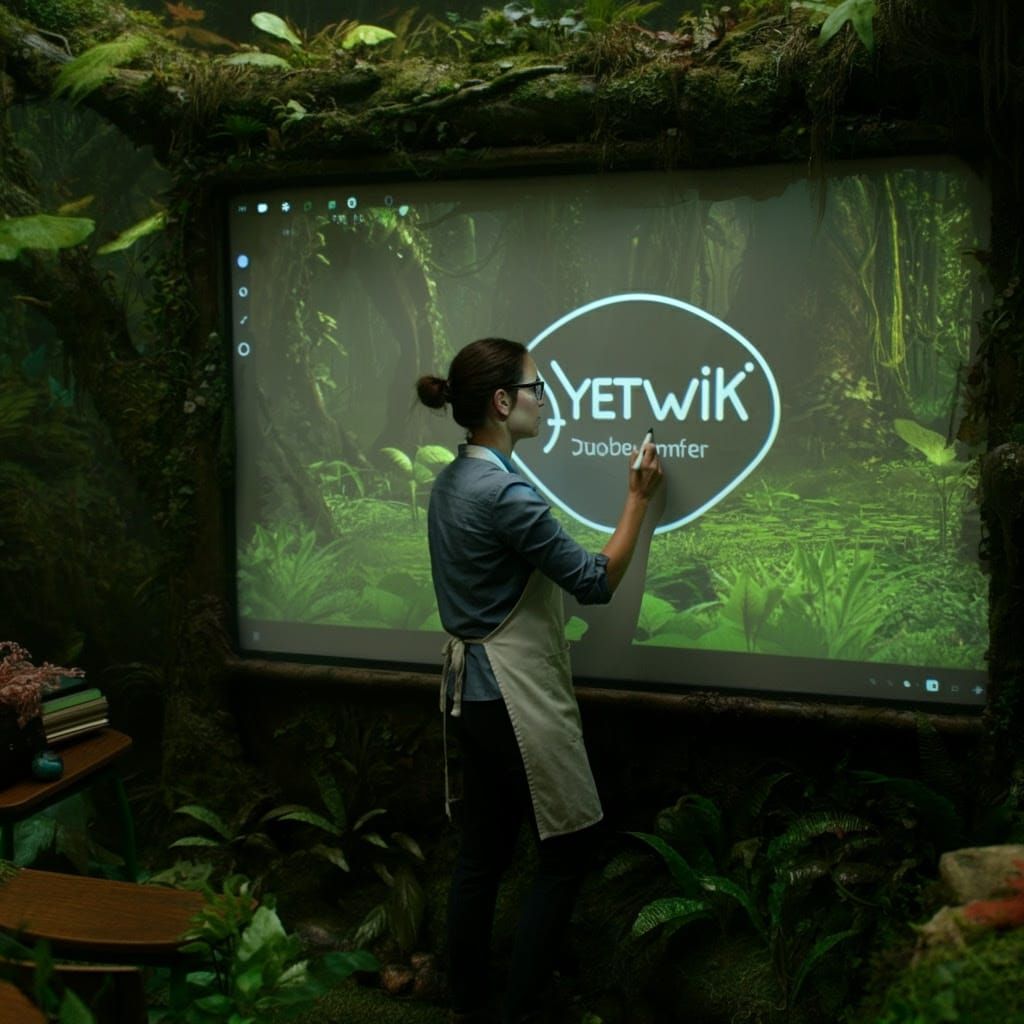 Lush Classroom Scene with Interactive Whiteboard, Comic Art