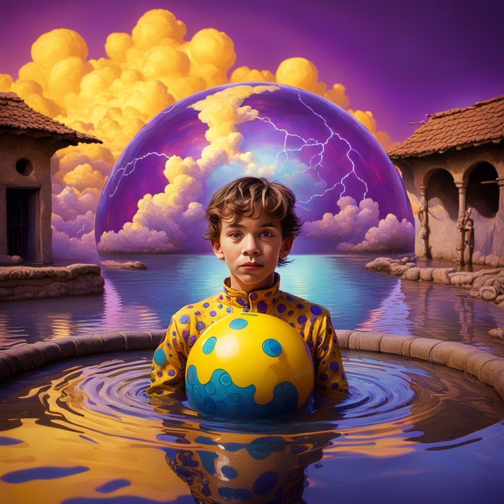 Surreal Boy Swims in Well with Globe Jumpsuit