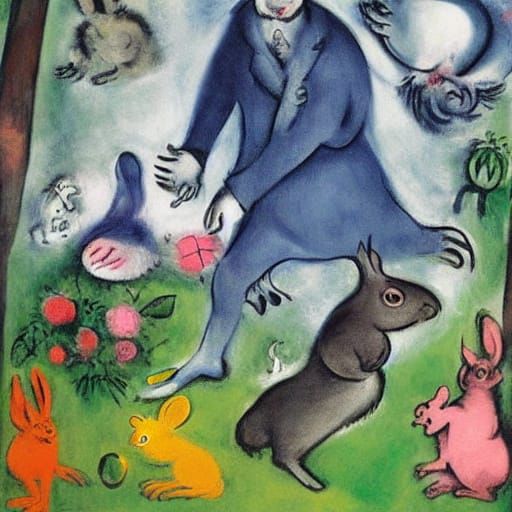 Rabbit's Folklore Dance in Puddle with Frog, Chagall & Rothk...