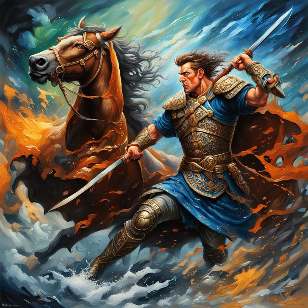 Furious Cú Chulainn Portrait in Oil Painting Style