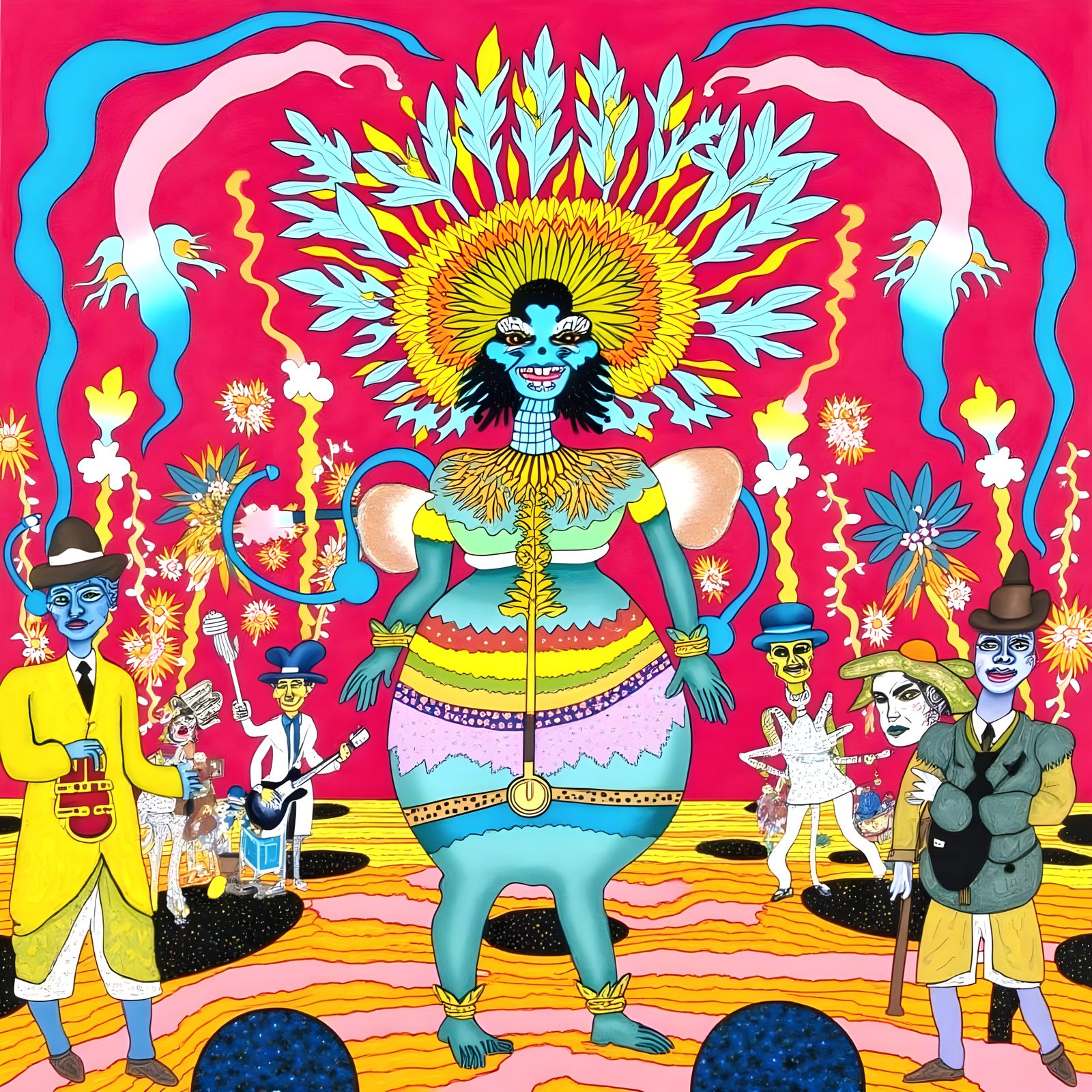 Surreal Bohemian Hippo Rockstar in Psychedelic Florals