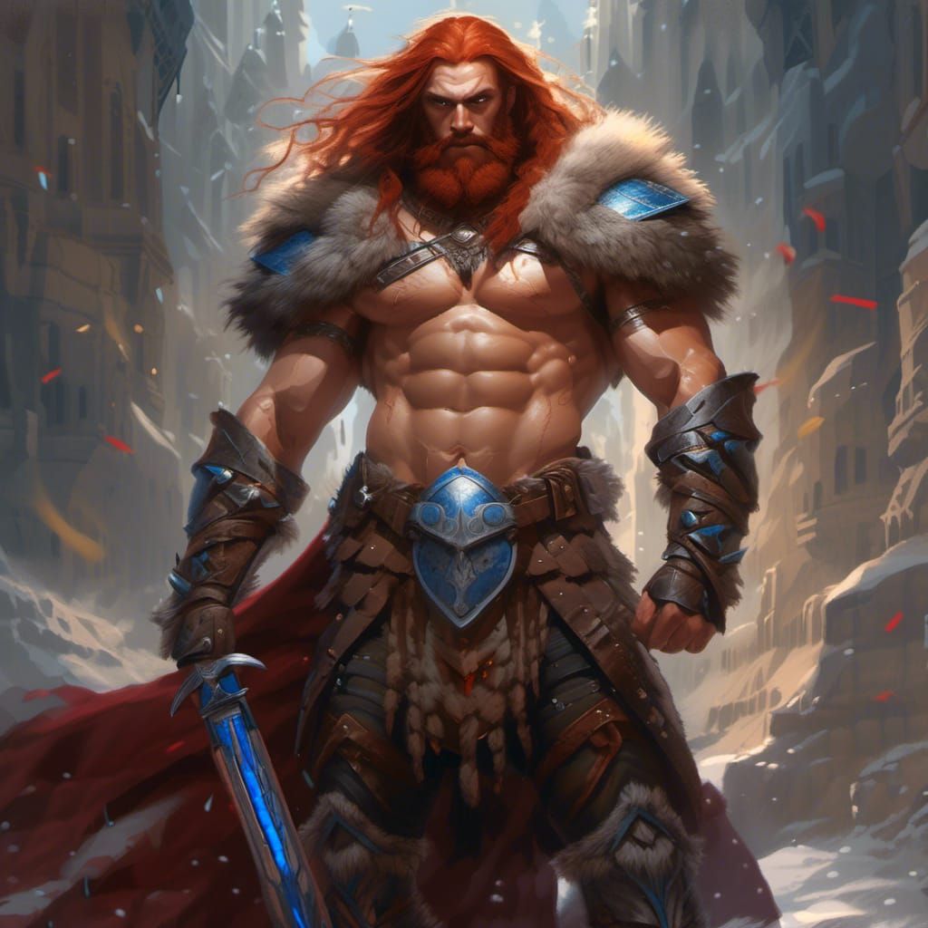Muscular Warrior with Great Sword as Oil Painting