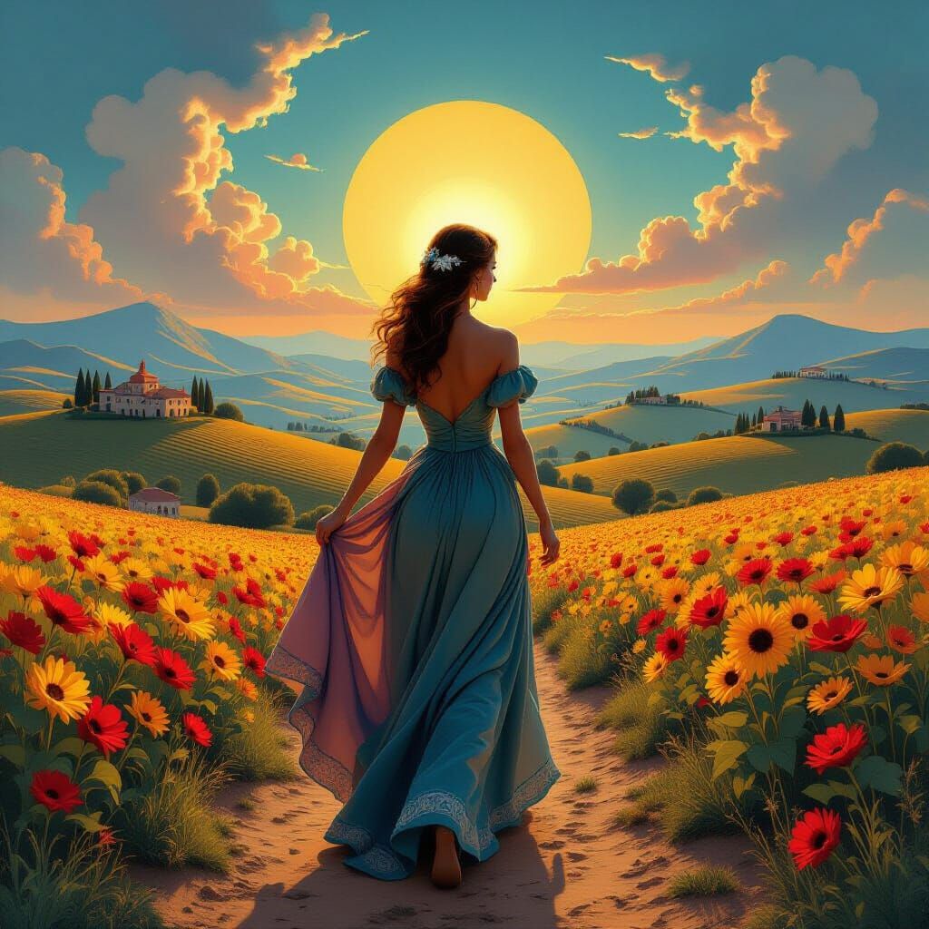 Sensual Princess on Psychedelic Hills in Surreal Style