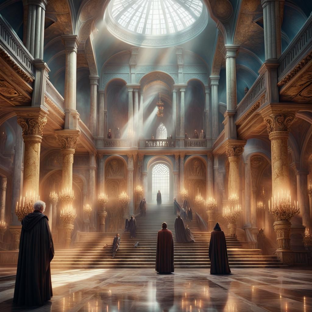 Grand Wizards Under Warm Light in Fantasy Academy