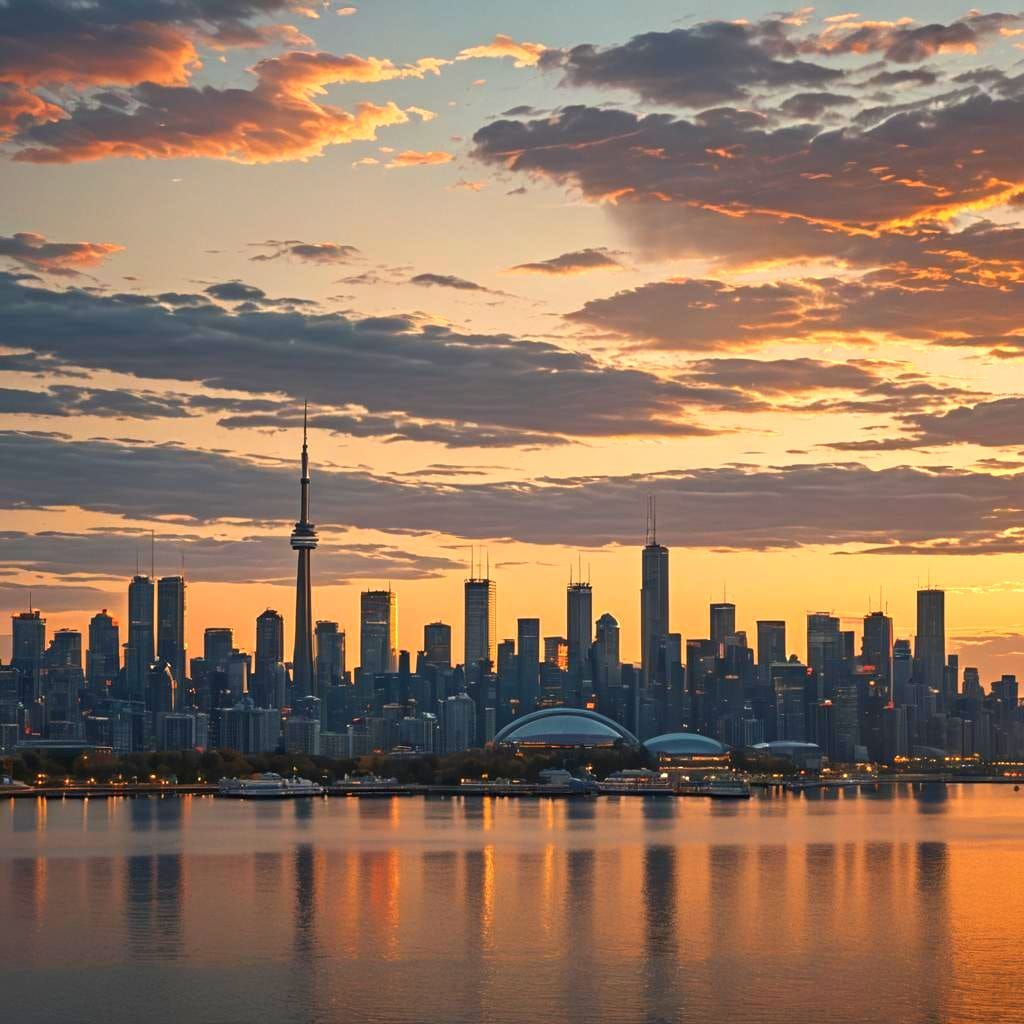 Toronto Skyline at Dawn with Golden Outlines