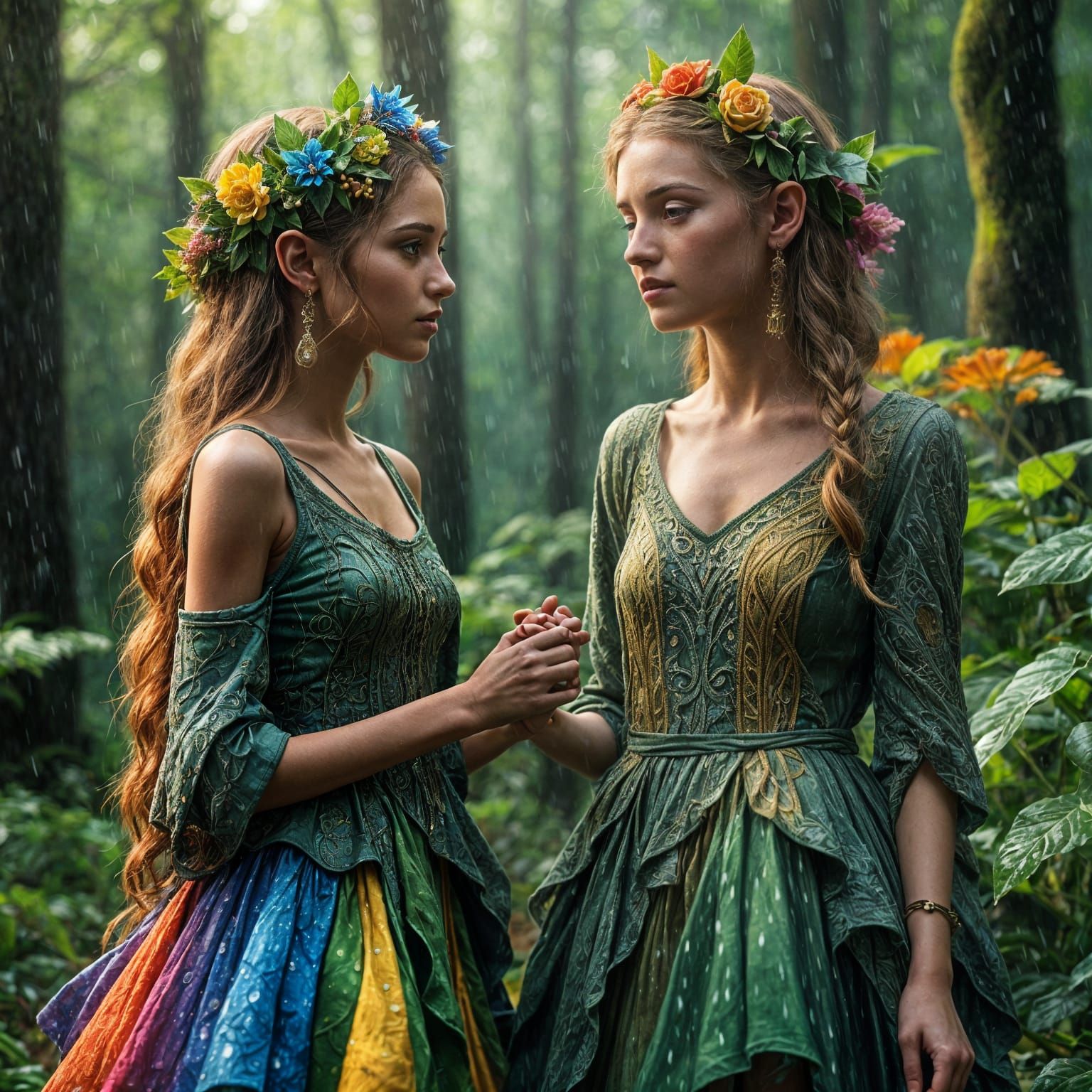 Elven Women Dancing in the Rain