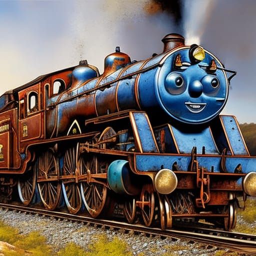 Broken Thomas the Tank Engine: Hyperrealistic Concept Art