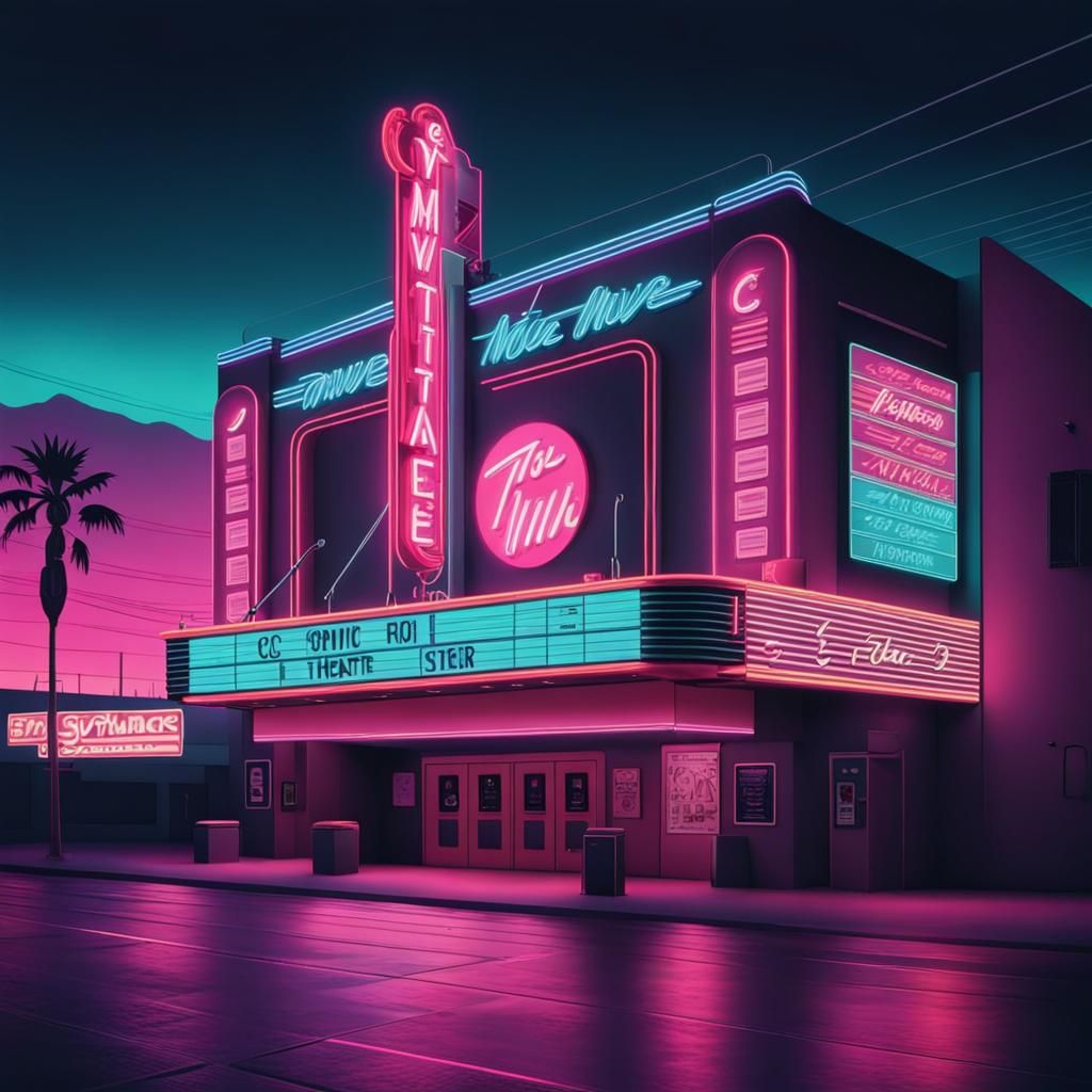 1970s Movie Theater in Synthwave Neon Style