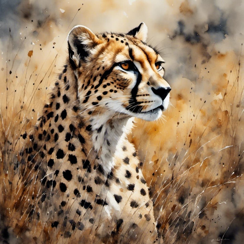 Stunning Cheetah in Serengeti: Antique Watercolor Style