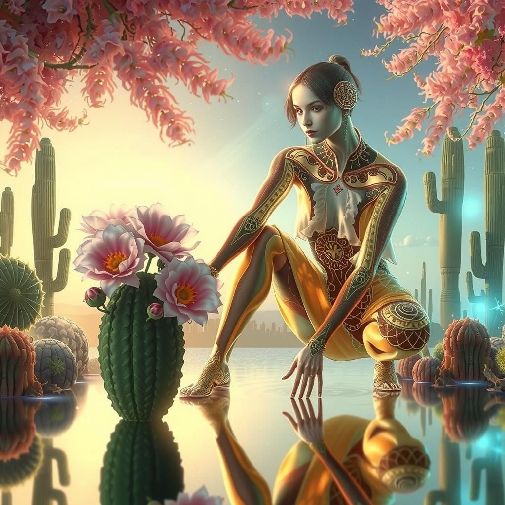 Mystical Girl on Water: Dreamlike Sci-Fi Landscape