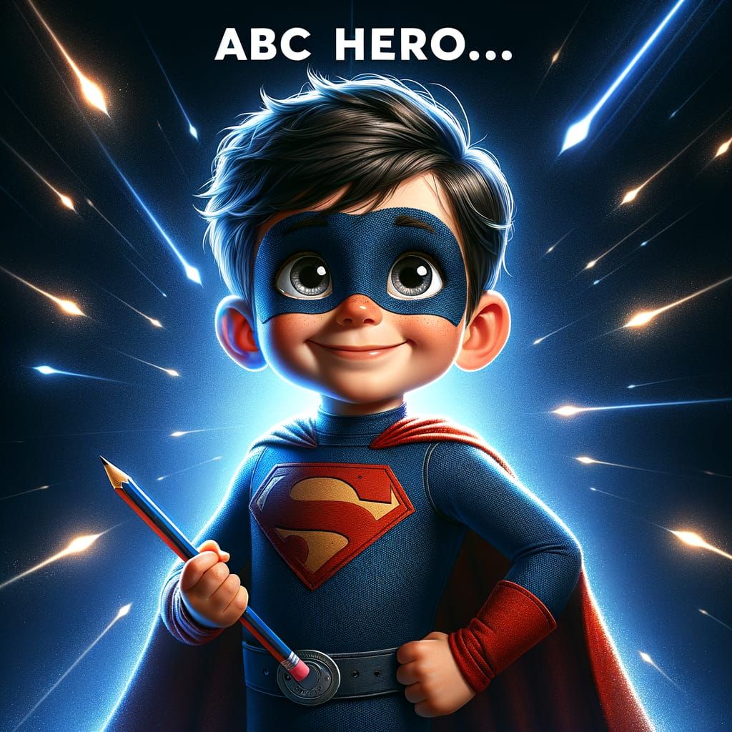 Superhero Boy with Notebook in a Flash of Light