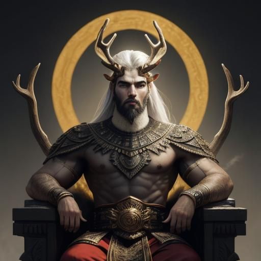 Antlered Man on Moon Throne: Digital Art