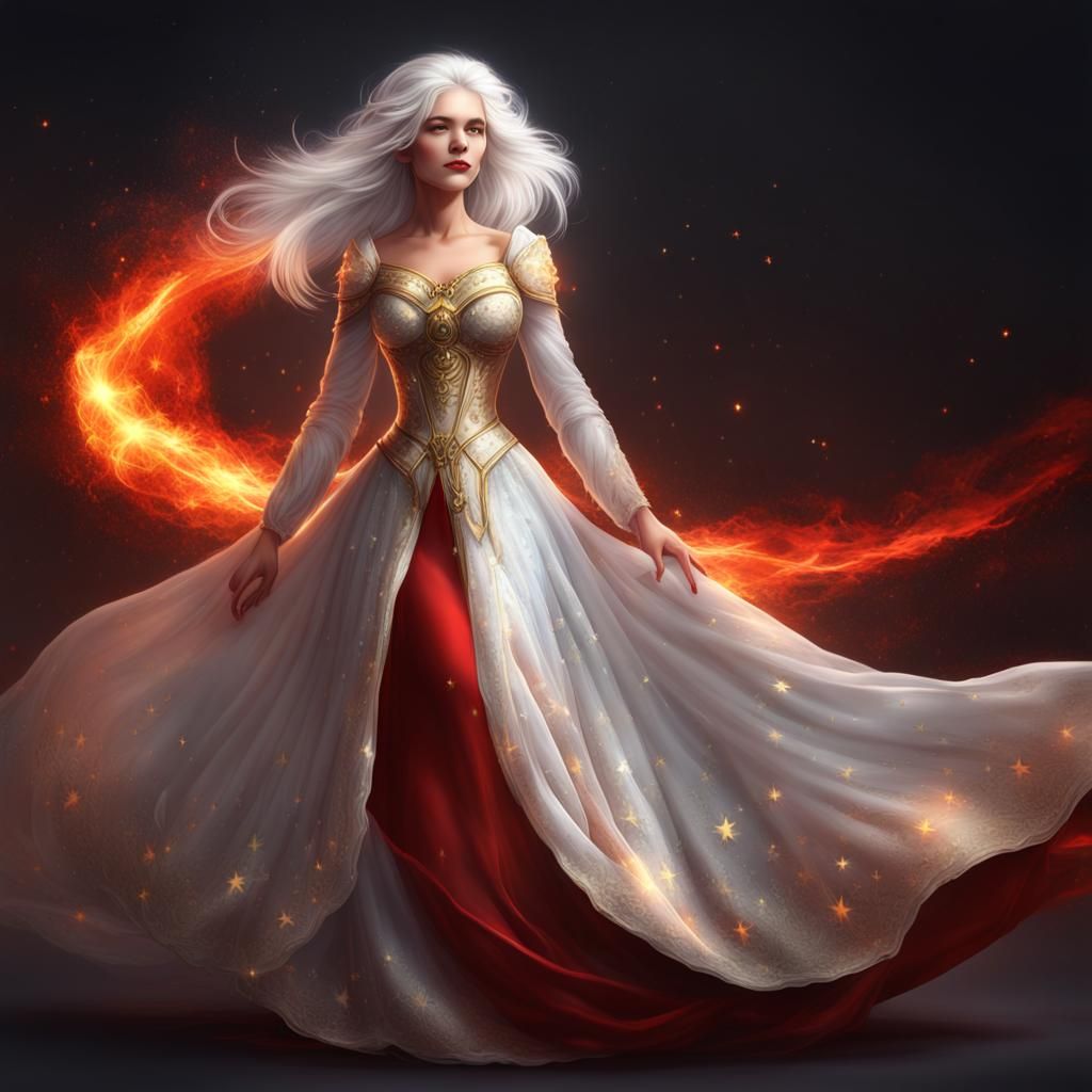 Princess in Fire Dress: Hyperdetailed Digital Art