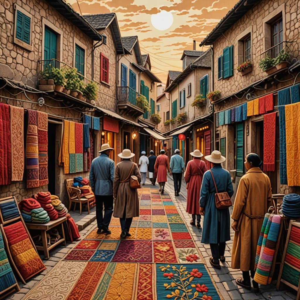 Vibrant Colonial Town Tapestry