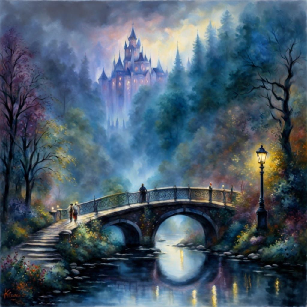 Mysterious Fantasy Bridge in Gouache Style