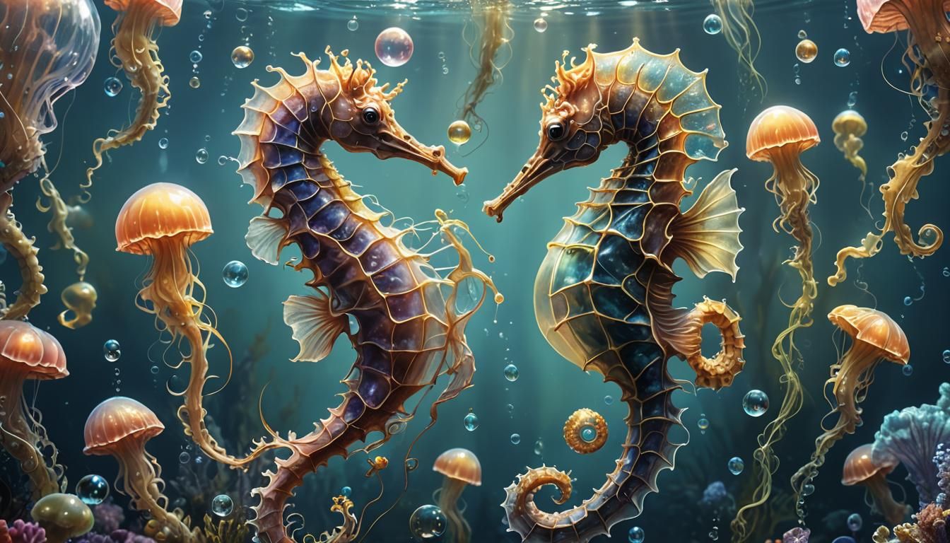 Elegant Seahorse in Ethereal Underwater Scene