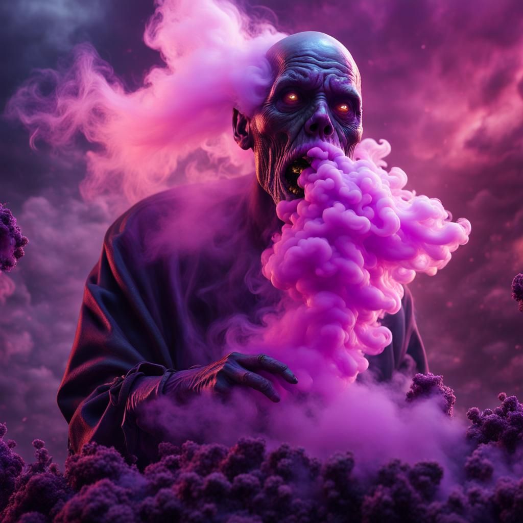 Zombie Vaping Purple Cloud in Cinematic Style