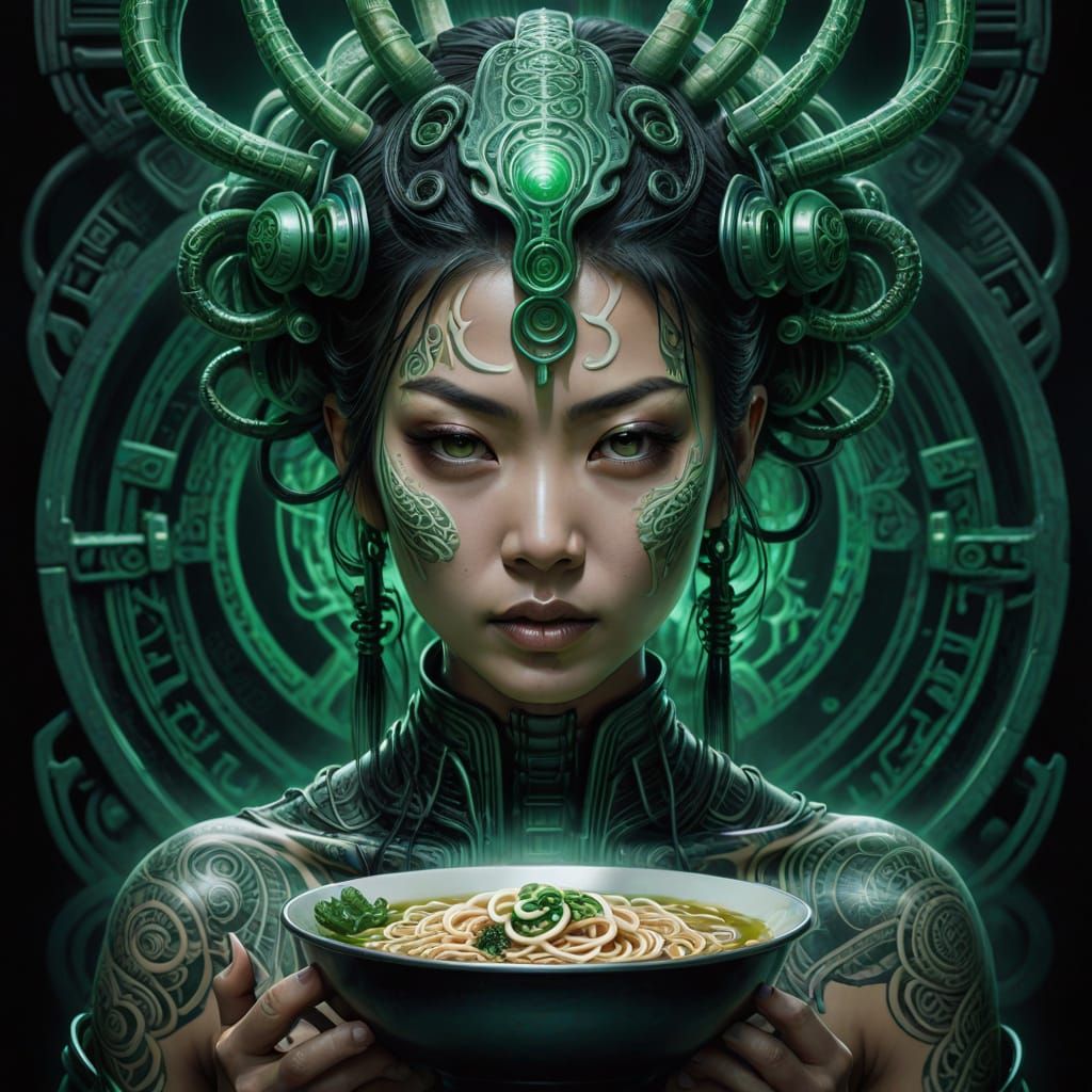Ramen Goddess in Biomechanical Style