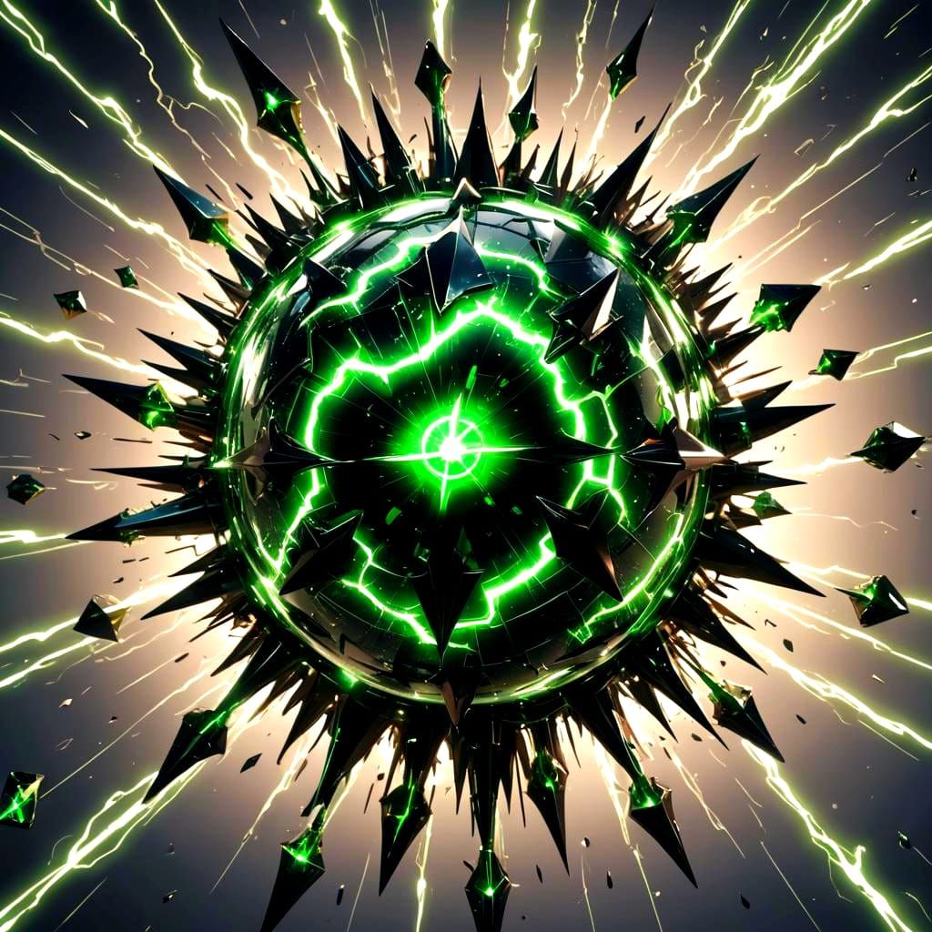 Green Lightning Sphere Between Crystal Spikes, Anime Art