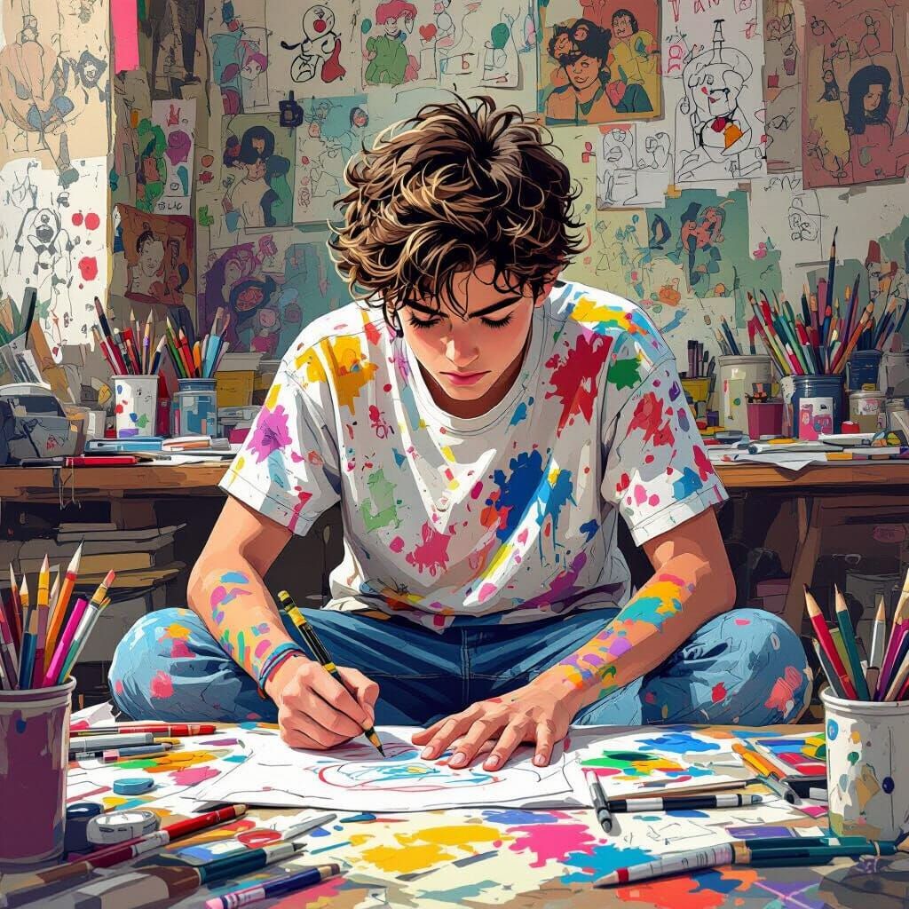 Teenage Artist's Cartoon-Style Studio