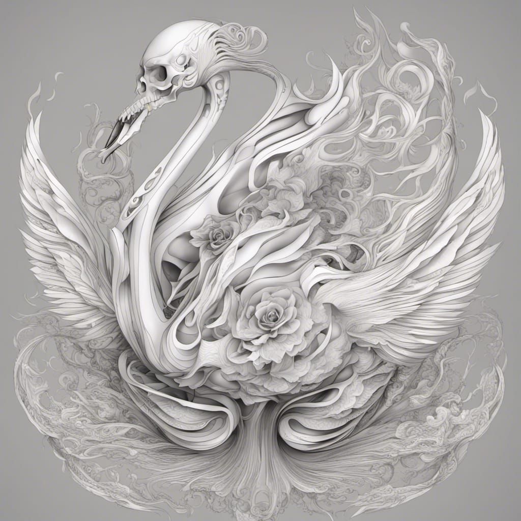 Skeleton Woman Creates Swan: Abstract 3D Shading