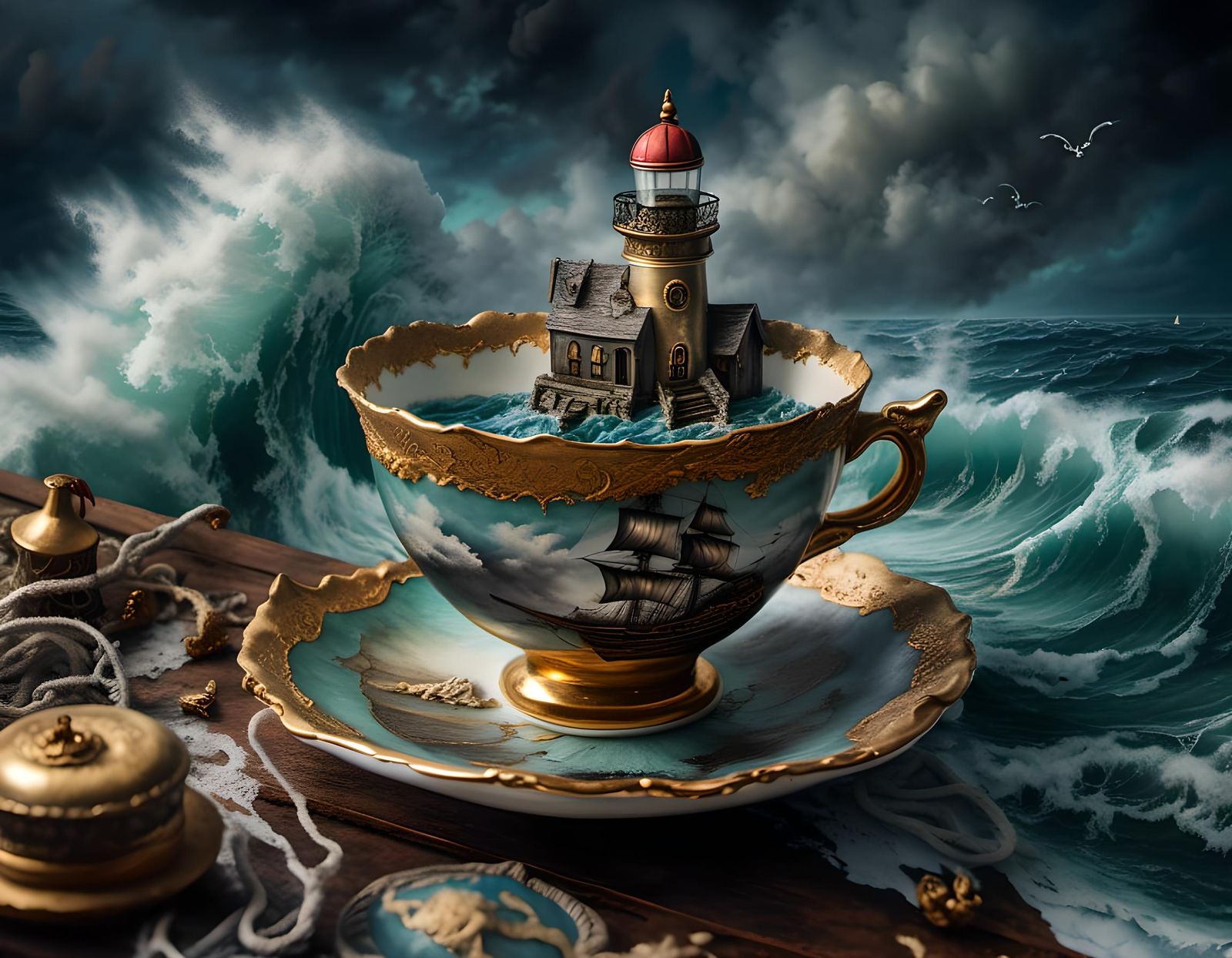 Stormy Ocean Scene Inside Teacup